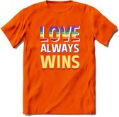 Love Wins | Pride T-Shirt | Grappig LHBTIQ+ / LGBTQ / Gay / Homo / Lesbi Cadeau Shirt | Dames - Heren - Unisex | Tshirt Kleding Kado | - Oranje - XXL