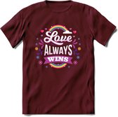 Love Wins | Pride T-Shirt | Grappig LHBTIQ+ / LGBTQ / Gay / Homo / Lesbi Cadeau Shirt | Dames - Heren - Unisex | Tshirt Kleding Kado | - Burgundy - XXL