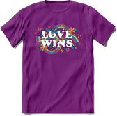 Love Wins | Pride T-Shirt | Grappig LHBTIQ+ / LGBTQ / Gay / Homo / Lesbi Cadeau Shirt | Dames - Heren - Unisex | Tshirt Kleding Kado | - Paars - S