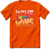 Love Wins | Pride T-Shirt | Grappig LHBTIQ+ / LGBTQ / Gay / Homo / Lesbi Cadeau Shirt | Dames - Heren - Unisex | Tshirt Kleding Kado | - Oranje - XXL