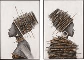 Safaary - J-Line Schilderij Afrikaanse Vrouw Hout Canvas Bruin Grijs Assortiment Van Twee - 123x83,5 CM