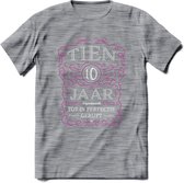 10 Jaar Legendarisch Gerijpt T-Shirt | Roze - Grijs | Grappig Verjaardag en Feest Cadeau Shirt | Dames - Heren - Unisex | Tshirt Kleding Kado | - Donker Grijs - Gemaleerd - L