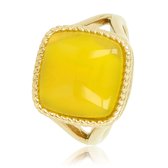 *My Bendel - Zegelring goudkleurig met echte Yellow Agate edelsteen - Ring goudkleurig met echte okerkleurige Yellow Agate steen Iedere ring is uniek door gebruik echte edelsteen - Met luxe cadeauverpakking