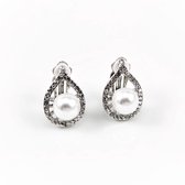 Drop Design Strass Oorclips - Witte Parel - Zilverkleurige Clip-on Oorbellen Dames