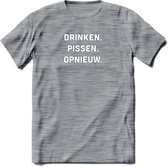 Drinken Pissen Opnieuw Bier T-Shirt | Unisex Kleding | Dames - Heren Feest shirt | Drank | Grappig Verjaardag Cadeau tekst | - Donker Grijs - Gemaleerd - 3XL