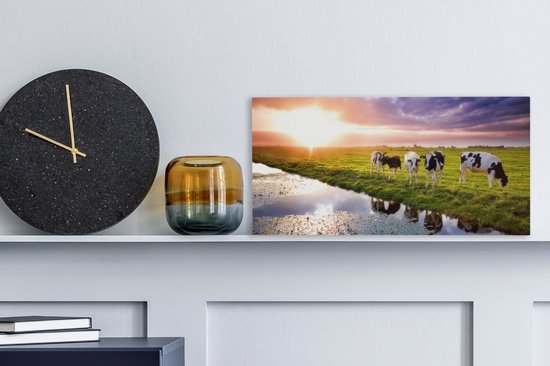 Tableau sur toile Vaches pendant un coucher de soleil - 40x20 cm - Décoration murale Art