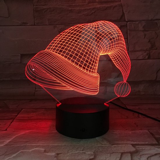 3D Led Lamp Met Gravering - RGB 7 Kleuren - Kerstmuts