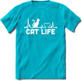 Cat Life - Katten T-Shirt Kleding Cadeau | Dames - Heren - Unisex | Kat / Dieren shirt | Grappig Verjaardag kado | Tshirt Met Print | - Blauw - XXL