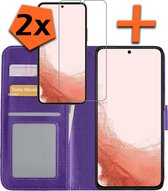 Samsung Galaxy S22 Ultra Hoesje Bookcase Met 2x Screenprotector - Samsung Galaxy S22 Ultra 2x Screenprotector - Samsung Galaxy S22 Ultra Book Case Met 2x Screenprotector - Paars