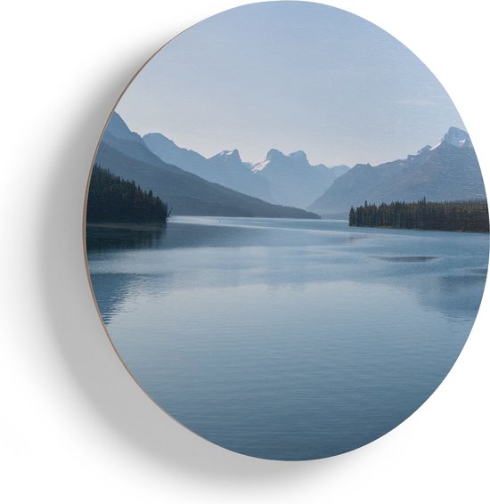 Artaza Houten Muurcirkel - Meer Bij De Bergen In Alberta, Canada - Ø 45 cm - Klein - Multiplex Wandcirkel - Rond Schilderij
