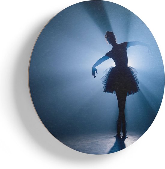 Artaza Houten Muurcirkel - Ballerina Silhouet - Ballet - Ø 65 cm - Multiplex Wandcirkel - Rond Schilderij