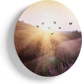 Artaza Cercle Mural en Bois - Silhouette Volée d' Vogels au Coucher du Soleil - Ø 70 cm - Cercle Mural en Contreplaqué - Tableau Rond