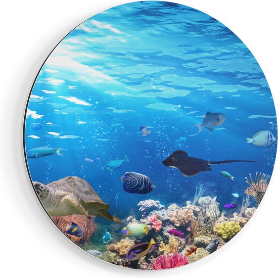 Artaza Muurcirkel - Vissen met Koraalrif Onder Water - Wandcirkel - Rond Schilderij