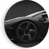 Artaza Dibond Muurcirkel Zijaanzicht Zwarte Sportwagen Auto - Ø 60 cm - Wandcirkel - Rond Schilderij - Voor Binnen en Buiten