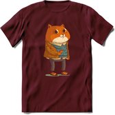 Casual kat T-Shirt Grappig | Dieren katten Kleding Kado Heren / Dames | Animal Skateboard Cadeau shirt - Burgundy - S