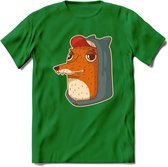 Hippe vos T-Shirt Grappig | Dieren honden Kleding Kado Heren / Dames | Animal Skateboard Cadeau shirt - Donker Groen - L