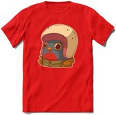 Duif met helm T-Shirt Grappig | Dieren vogel Kleding Kado Heren / Dames | Animal Skateboard Cadeau shirt - Rood - XL