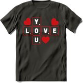 Love You - Valentijn T-Shirt | Grappig Valentijnsdag Cadeautje voor Hem en Haar | Dames - Heren - Unisex | Kleding Cadeau | - Donker Grijs - S