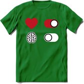 Hart Aan Brein Uit - Valentijn T-Shirt | Grappig Valentijnsdag Cadeautje voor Hem en Haar | Dames - Heren - Unisex | Kleding Cadeau | - Donker Groen - 3XL