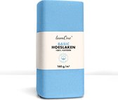 Hoeslaken Loom One - 100% Katoen jersey - 130x200 cm - épaisseur de matelas jusqu'à 23 cm - 160 g/m² - Bleu clair