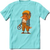 Casual race vos T-Shirt Grappig | Dieren honden Kleding Kado Heren / Dames | Animal Skateboard Cadeau shirt - Licht Blauw - M