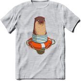 Casual zeehond T-Shirt Grappig | Dieren zeehonden Kleding Kado Heren / Dames | Animal Skateboard Cadeau shirt - Licht Grijs - Gemaleerd - S