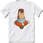 Casual zeehond T-Shirt Grappig | Dieren zeehonden Kleding Kado Heren / Dames | Animal Skateboard Cadeau shirt - Wit - 3XL