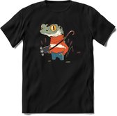 Casual kikker T-Shirt Grappig | Dieren reptiel Kleding Kado Heren / Dames | Animal Skateboard Cadeau shirt - Zwart - XXL