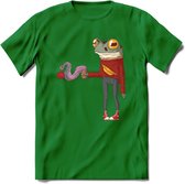 Casual koffie kikker T-Shirt Grappig | Dieren reptiel Kleding Kado Heren / Dames | Animal Skateboard Cadeau shirt - Donker Groen - L