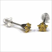 Aramat jewels ® - Zirkonia zweerknopjes ster 5mm oorbellen geel chirurgisch staal