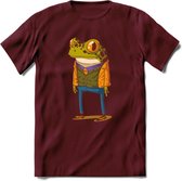 Casual kikker T-Shirt Grappig | Dieren reptiel Kleding Kado Heren / Dames | Animal Skateboard Cadeau shirt - Burgundy - M