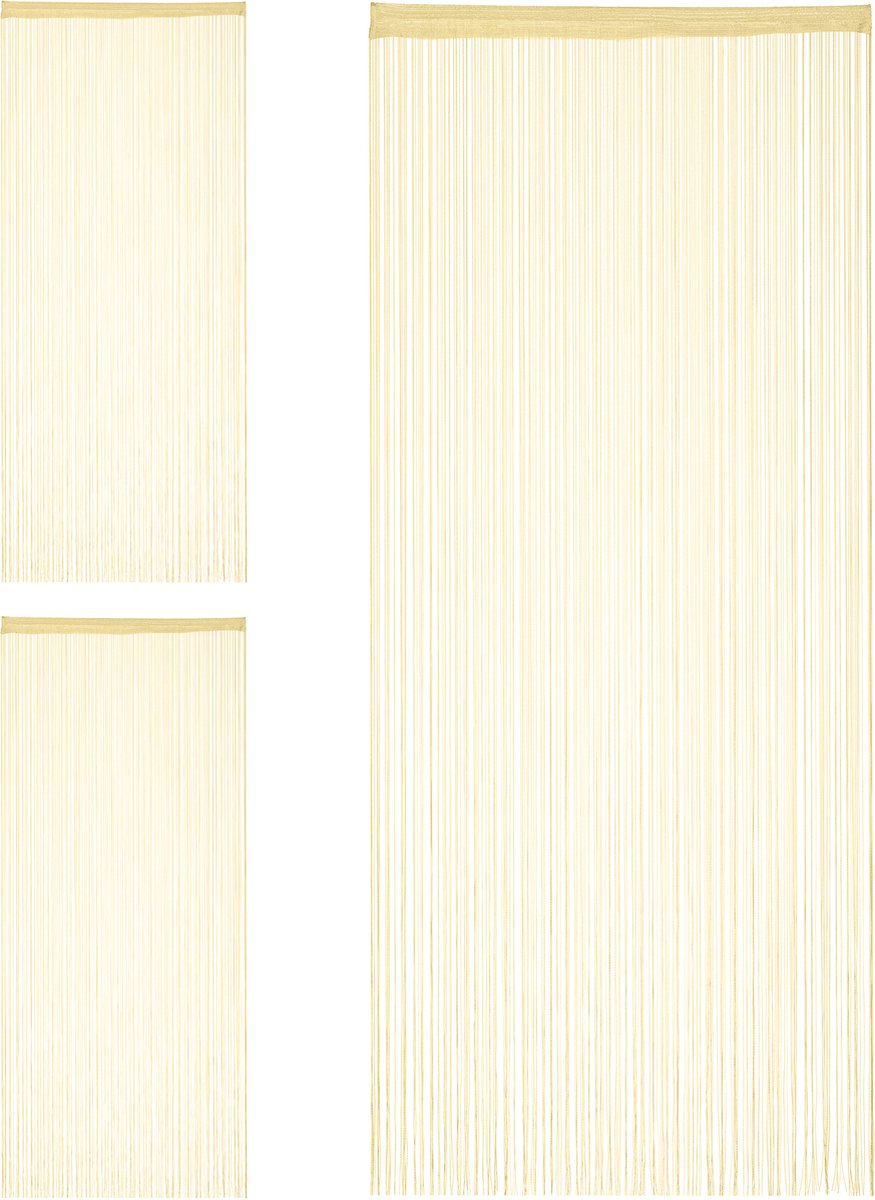 Relaxdays 3x Draadgordijn - deurgordijn - draadjesgordijn - gordijn franjes - beige 90x245