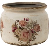 Clayre & Eef Pot de fleurs Ø 14x12 cm Rose Beige Céramique Rond Fleurs Pot de fleurs d'intérieur