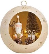 Viv! Christmas Kerstornament/Kerstdecoratie - Kerstman in Open Kerstbal - creme goud - 15cm