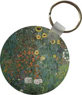 Sleutelhanger - Boerderijtuin met zonnebloemen - schilderij van Gustav Klimt - Plastic - Rond - Uitdeelcadeautjes