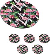 Onderzetters voor glazen - Rond - Flamingo - Bloemen - Bladeren - Patronen - 10x10 cm - Glasonderzetters - 6 stuks