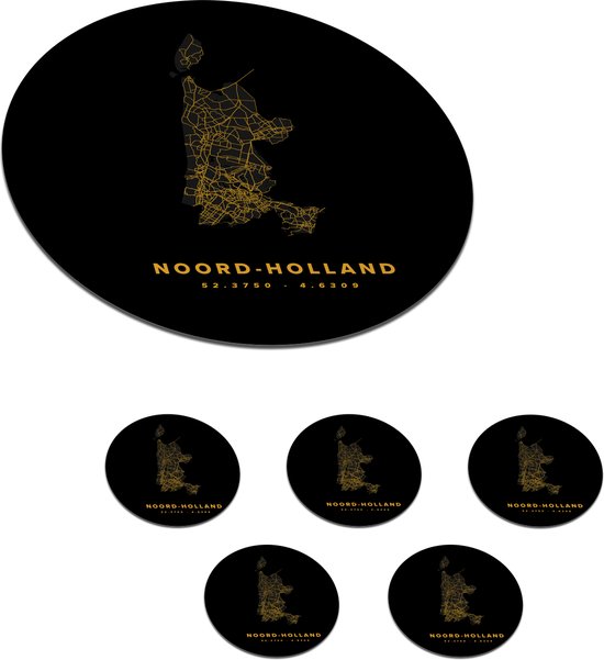 Onderzetters voor glazen - Rond - Noord-Holland - Nederland - Zwart - Goud  - 10x10 cm... | bol