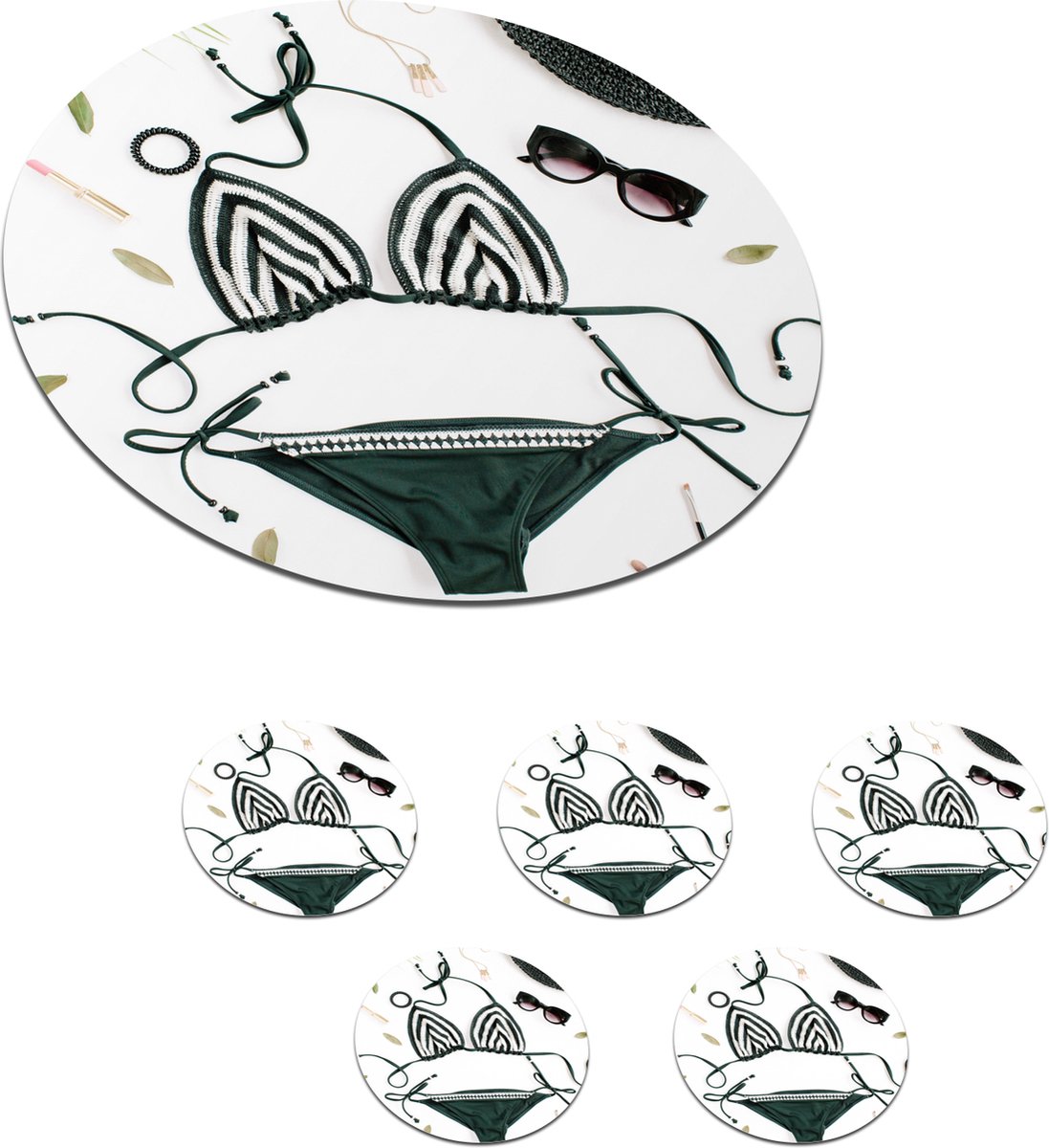 Onderzetters voor glazen - Rond - Bikini - Zwart - Wit - 10x10 cm - Glasonderzetters - 6 stuks