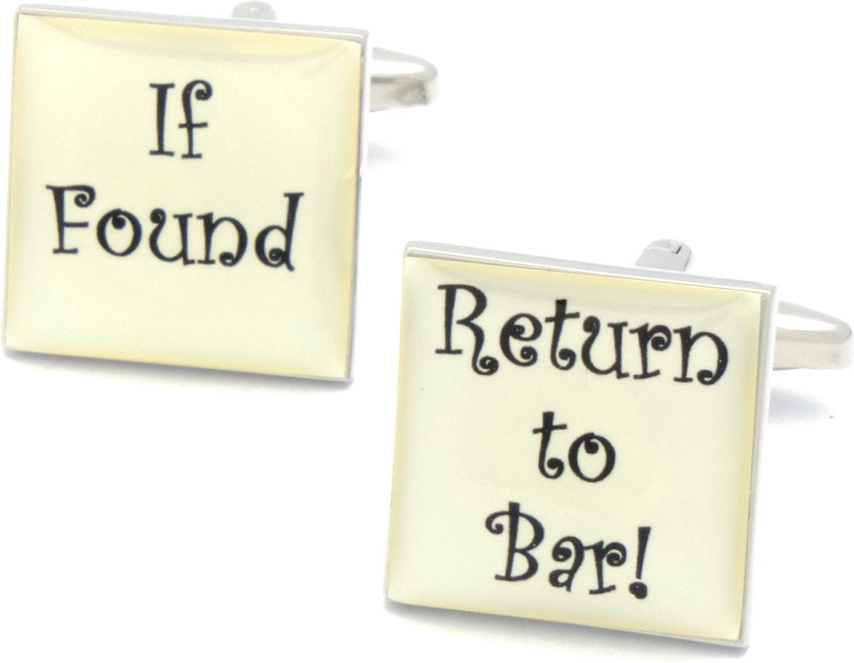Manchetknopen - Tekst If Found Return To Bar Zwart Wit