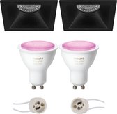 Pragmi Pollon Pro - Inbouw Vierkant - Mat Zwart - Verdiept - 82mm - Philips Hue - LED Spot Set GU10 - White and Color Ambiance - Bluetooth - BSE