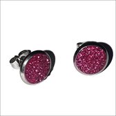 Aramat jewels ® - Oorstekers zweerknopjes donker roze kristal staal zilverkleurig 10mm