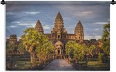 Wandkleed Angkor Wat - Zonsondergang in Angkor Wat Wandkleed katoen 180x120 cm - Wandtapijt met foto XXL / Groot formaat!
