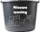 Cadeau emmer – 12 liter – zwart – met tekst: Nieuwe woning