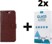 Kunstleer Bookcase Hoesje Met Pasjeshouder iPhone 7 Plus Bruin - 2x Gratis Screen Protector - Telefoonhoesje - Smartphonehoesje