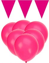 Knal roze versiering 15 ballonnen en 2 vlaggenlijnen