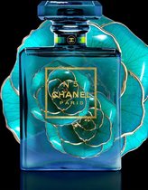 60 x 80 cm - glasschilderij met metaalfolie - Chanel parfumfles - schilderij fotokunst - verwerkt met metaalfolie
