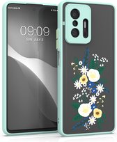 kwmobile hoesje voor Xiaomi 11T / 11T Pro - Back cover in mintgroen / geel / mat transparant - Smartphonehoesje - Bloemstuk design