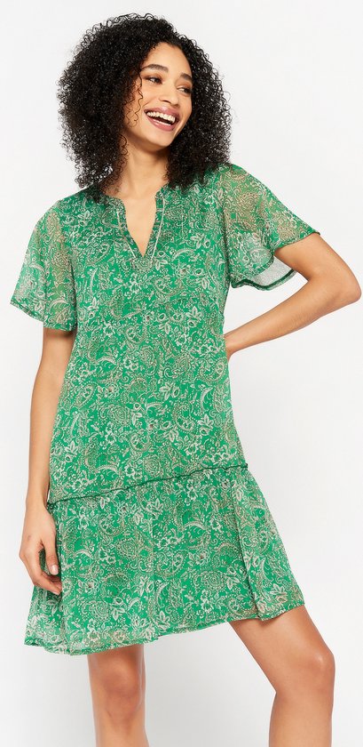 Lola Liza A-lijn jurk met paisley - Green - Maat 44 