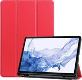Hoes Geschikt voor Samsung Galaxy Tab S8 Plus - Smart Tri-Fold Tablet Book Case Cover met Penhouder - Rood