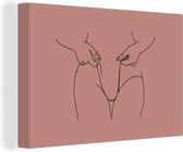 Canvas Schilderij Vrouwen - Roze - Line art - 90x60 cm - Wanddecoratie